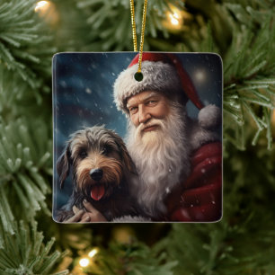 Airedale with Santa Claus Festive Christmas  Ceramic Ornament