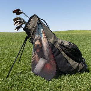 Airedale with Santa Claus Festive Christmas Golf Towel