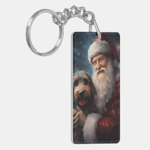 Airedale with Santa Claus Festive Christmas Key Ring