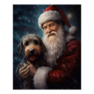 Airedale with Santa Claus Festive Christmas  Poster