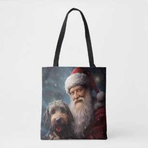 Airedale with Santa Claus Festive Christmas Tote Bag