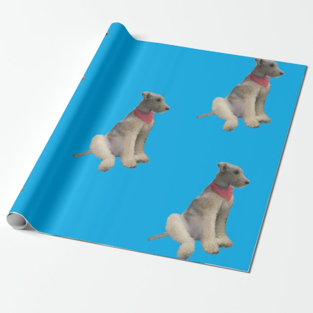 Airedale Wrapping Paper Blue (Unrolled)