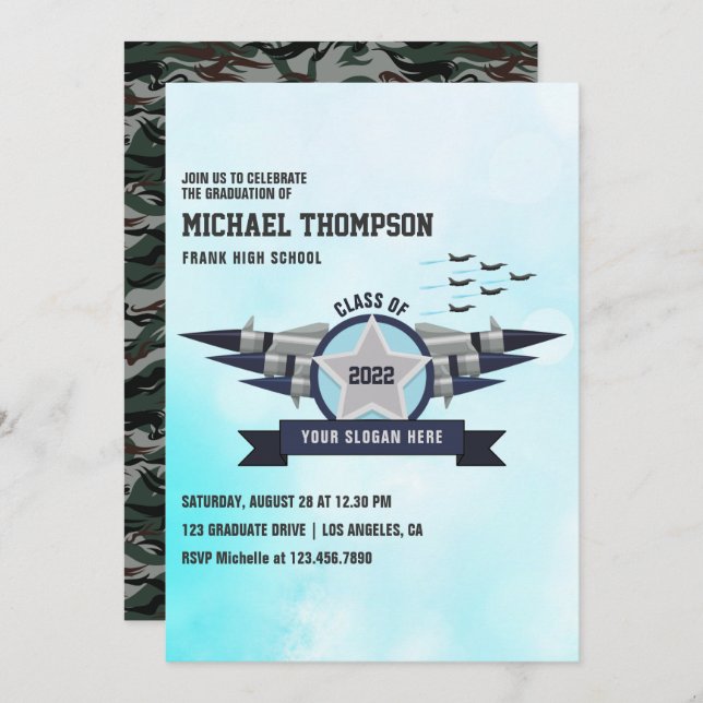 Airforce themed Graduation Party Invitation (Front/Back)