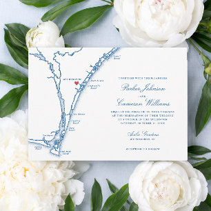 Airlie Gardens Wedding Navy Wilmington NC Map Invitation
