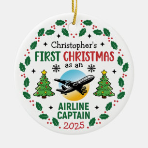 Airline Captain First Christmas Pilot Personalized Ceramic Tree Decoration