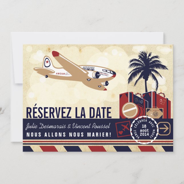 Airline Mariage de Destination Réservez la Date Invitation (Front)