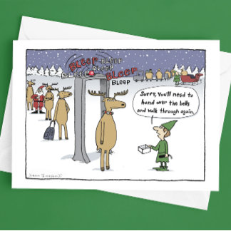 Airline "Sleigh Security" Funny Christmas Cartoon Holiday Card