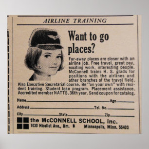 Airline Stewardess Retro Flight Attendant Poster