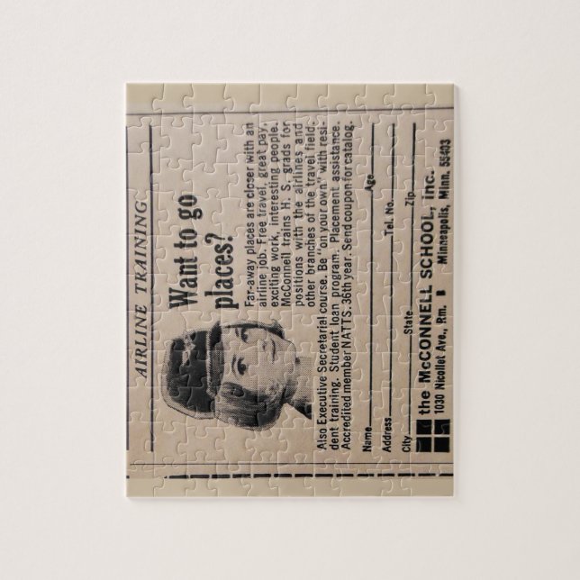 Airline Stewardess Vintage Flight Attendant Jigsaw Puzzle (Vertical)