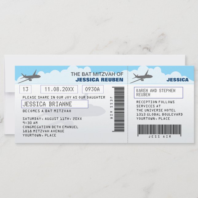Airline Ticket Bar Bat Mitzvah Invitation (Front)