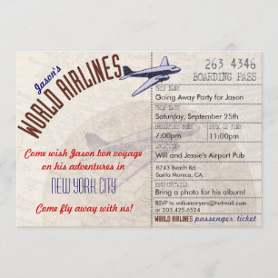 Airline Ticket Bon Voyage Party Invitation