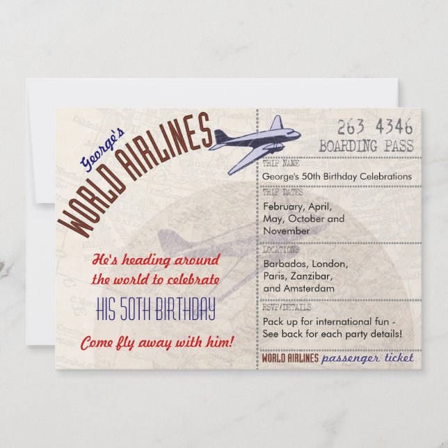 Airline Ticket Party Invite Multi Dates - CUSTOM (Front)