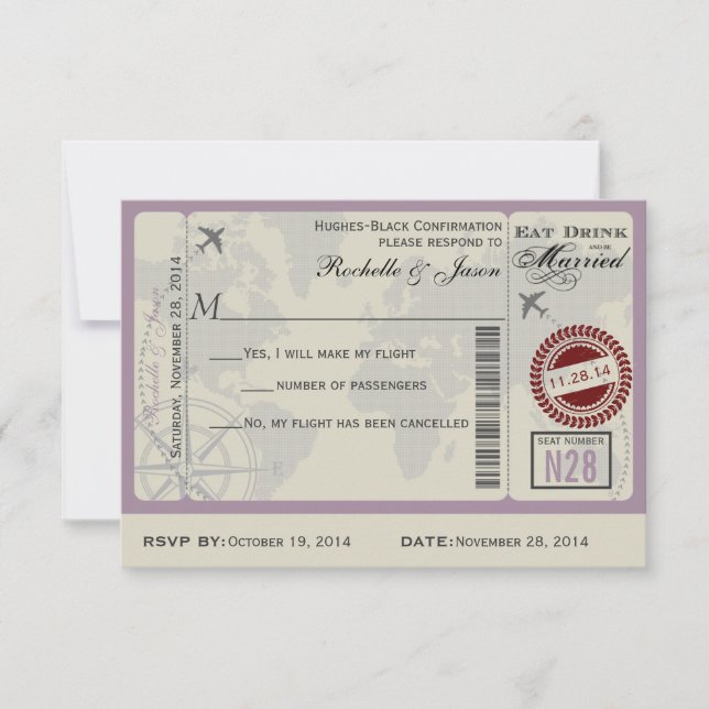 Airline Ticket Wedding RSVP Card (Front)