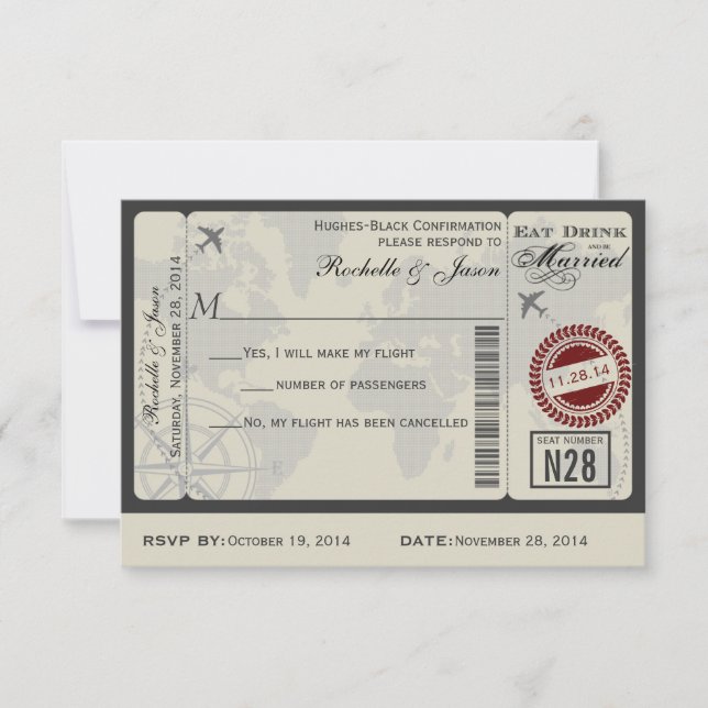 Airline Ticket Wedding RSVP Card (Front)