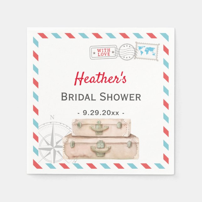 Airline Travel Bridal Shower Table Decor Red Paper Napkin (Front)