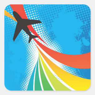 Airline Vacation Travel Abstract Halftone Square Sticker