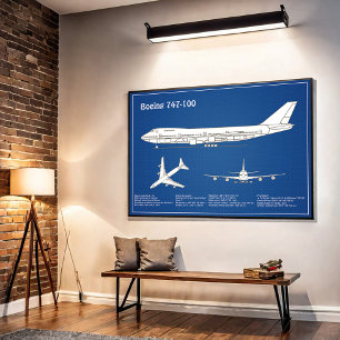 Airliner 747 - Aeroplane Blueprint Drawing Plan AB Poster