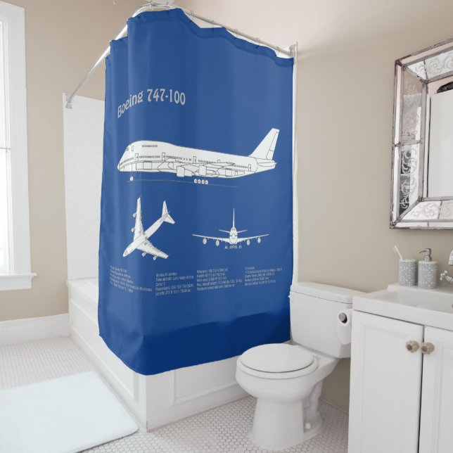 Airliner 747 - Aeroplane Blueprint Drawing Plan AB Shower Curtain (In Situ)