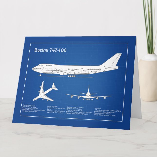 Airliner 747 - Aeroplane Blueprint Drawing Plan AB Thank You Card (Front)