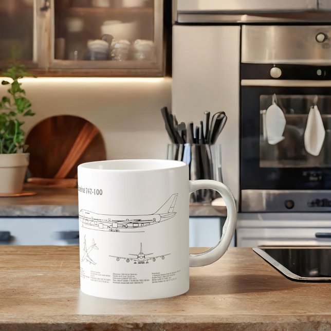 Airliner 747 - Aeroplane Blueprint Drawing Plans B Coffee Mug (Creator Uploaded)