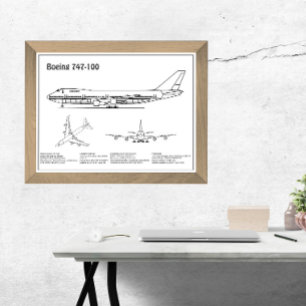 Airliner 747 - Aeroplane Blueprint Drawing Plans B Photo Print