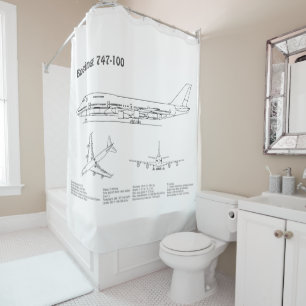 Airliner 747 - Aeroplane Blueprint Drawing Plans B Shower Curtain