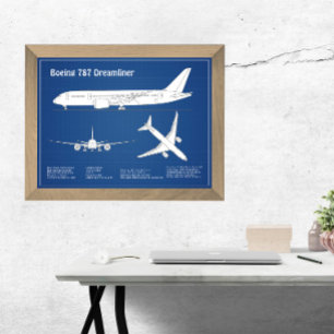 Airliner 787 - Aeroplane Blueprint Drawing Plan AB Photo Print