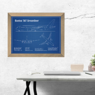 Airliner 787 - Aeroplane Blueprint Drawing Plans A Photo Print