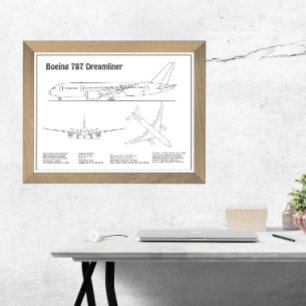 Airliner 787 - Aeroplane Blueprint Drawing Plans B Photo Print
