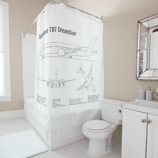 Airliner 787 - Aeroplane Blueprint Drawing Plans B Shower Curtain (In Situ)