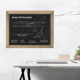 Airliner 787 - Aeroplane Blueprint Drawing Plans P Photo Print