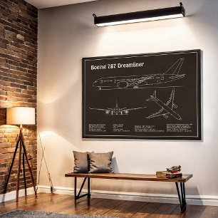 Airliner 787 - Aeroplane Blueprint Drawing Plans P Poster
