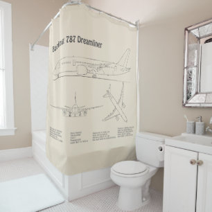 Airliner 787 - Aeroplane Blueprint Drawing Plans S Shower Curtain
