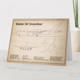 Airliner 787 - Aeroplane Blueprint Drawing Plans S Thank You Card