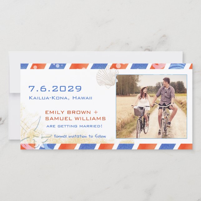 Airmail Beach Wedding Save the Date Photo Card (Front)
