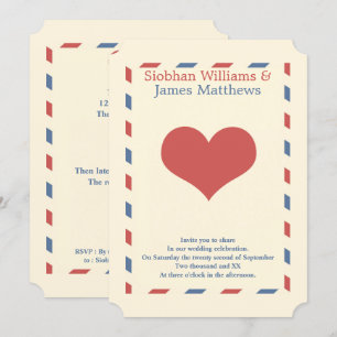 Airmail Border Love Heart Wedding Invitation
