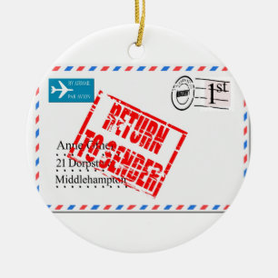 Airmail envelope return to sender ceramic tree decoration