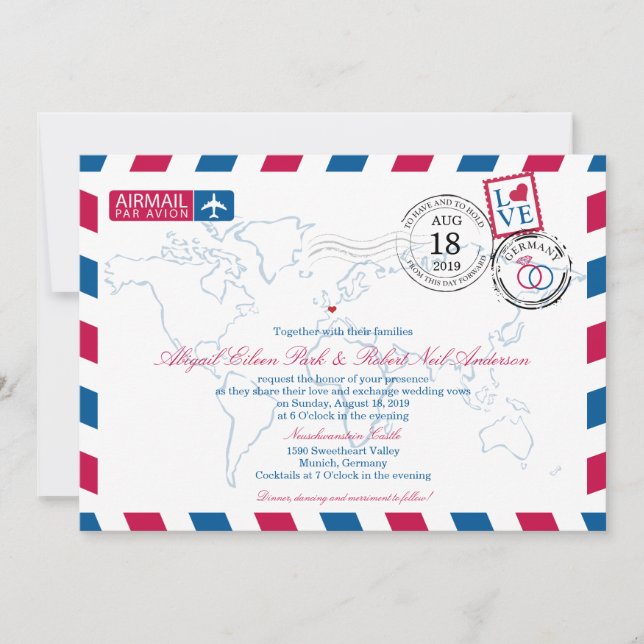 Airmail Germany Wedding Invitation (Front)