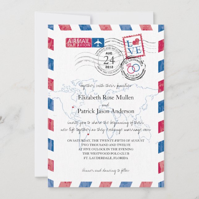Airmail Location Wedding Invitation (Front)