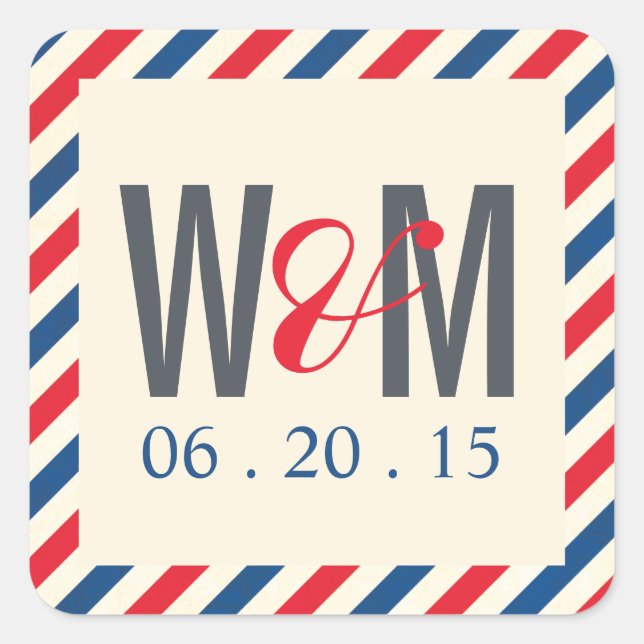 Airmail Monogram Wedding Favour Sticker (Front)