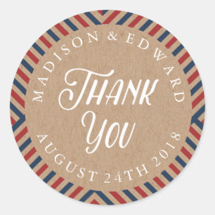Airmail wedding favour sticker Thank You, kraft