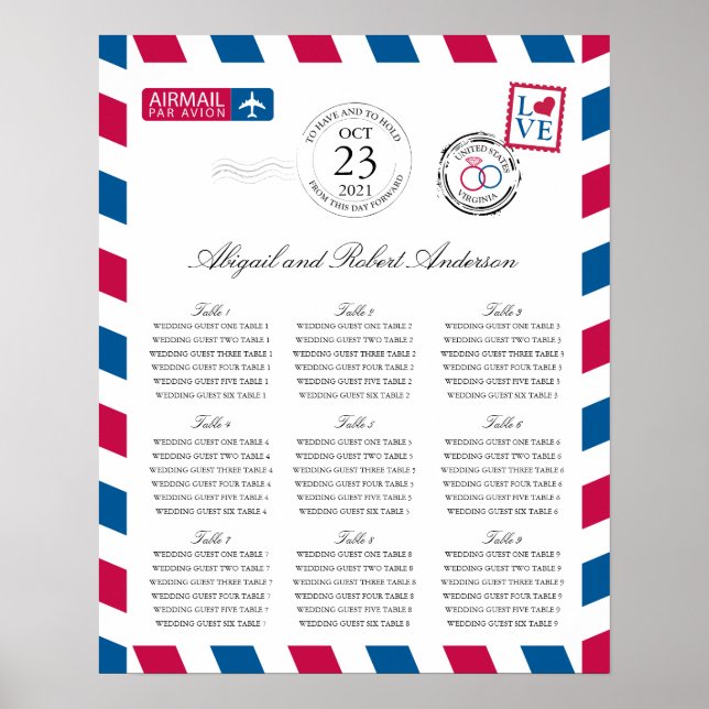 Airmail Wedding Guest Seating Chart (Front)