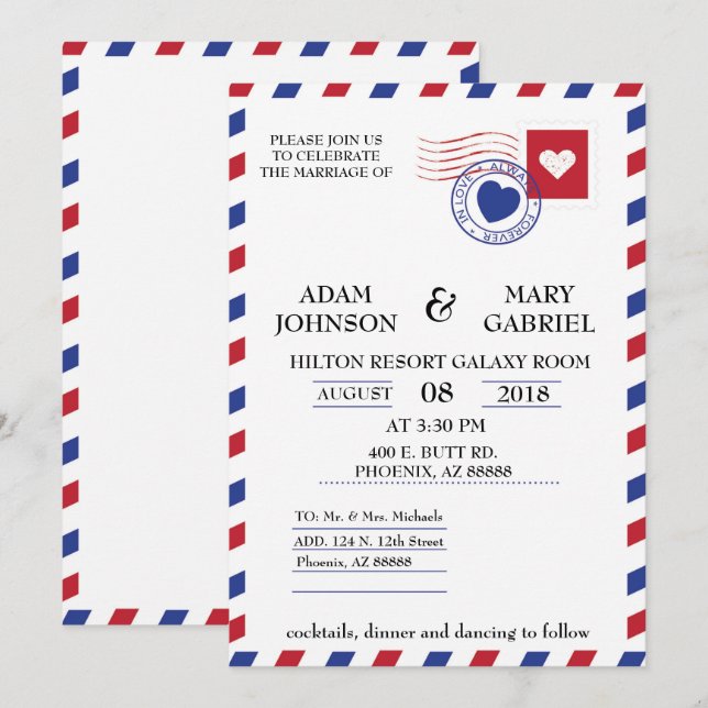 Airmail Wedding Invitation (Front/Back)