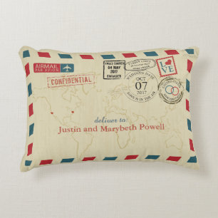 Airmail Wedding Travel Theme Decorative Cushion
