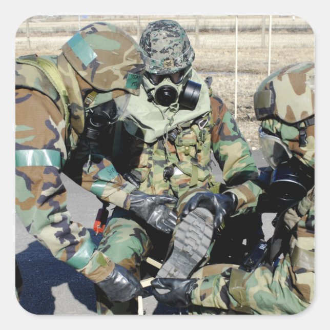 Airmen assist a Republic of Korea Army soldier Square Sticker (Front)