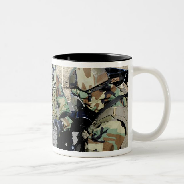 Airmen assist a Republic of Korea Army soldier Two-Tone Coffee Mug (Right)