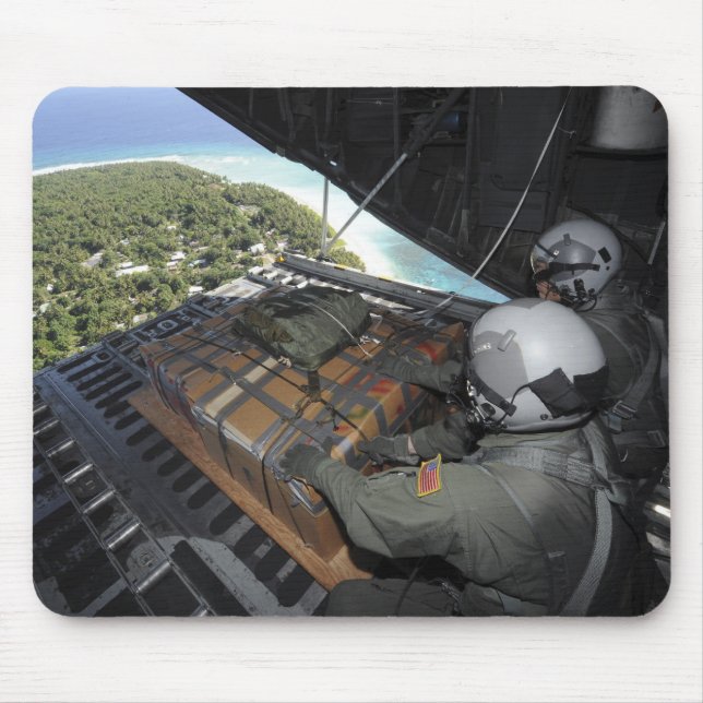 Airmen push out a pallet of donated goods 2 mouse mat (Front)