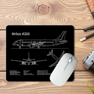 Airplane Airbus A320 in Blueprint Drawing PD Mouse Mat