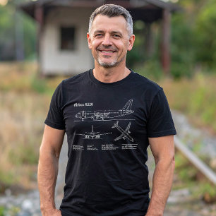 Airplane Airbus A320 in Blueprint Drawing PD T-Shirt