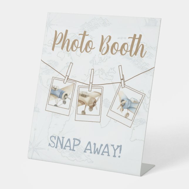 Airplane Aviator Pilot 1st Birthday Photo Booth Pedestal Sign (Front)